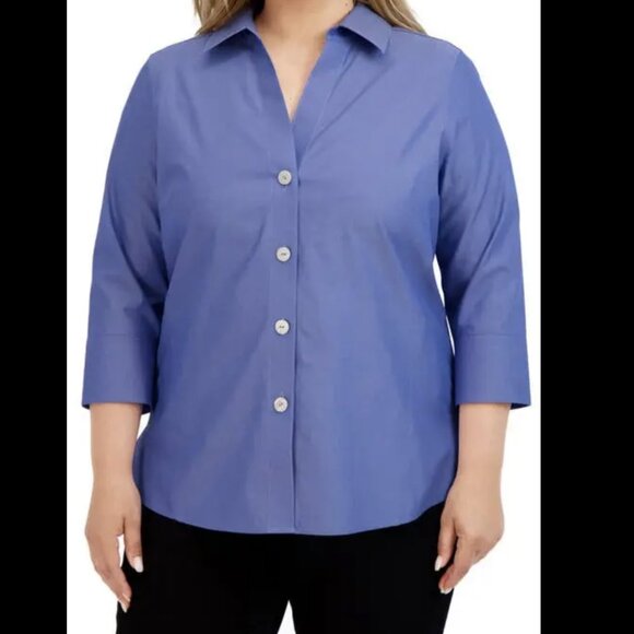 Foxcroft Non-Iron Shaped Fit Button-Up Shirt 22W – Blue - Picture 1 of 9